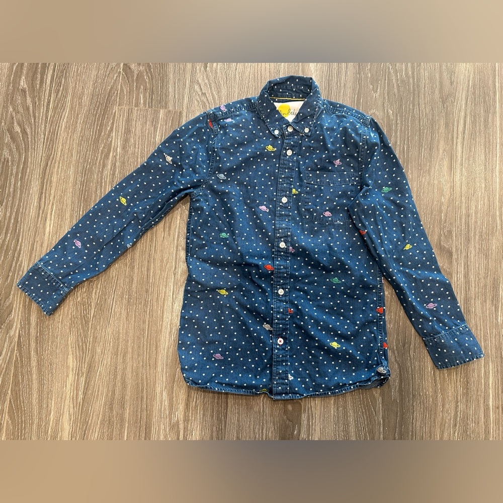 Mini Boden Boys’s Planet Long Sleeve Button Down Shirt | Size 11-12 Y